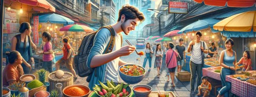 a person enjoying Thailand as a student capturing the vibrant student life and cultural immersion in a bustling Bangkok street scene