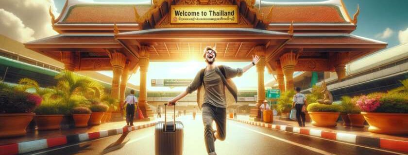 a person happily entering Thailand, embodying the excitement and warmth of arrival
