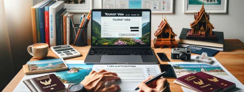 Traveller reviewing documents for a Thailand tourist visa