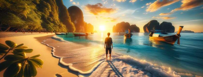 Traveler seeing a tropical Thai island for the first time
