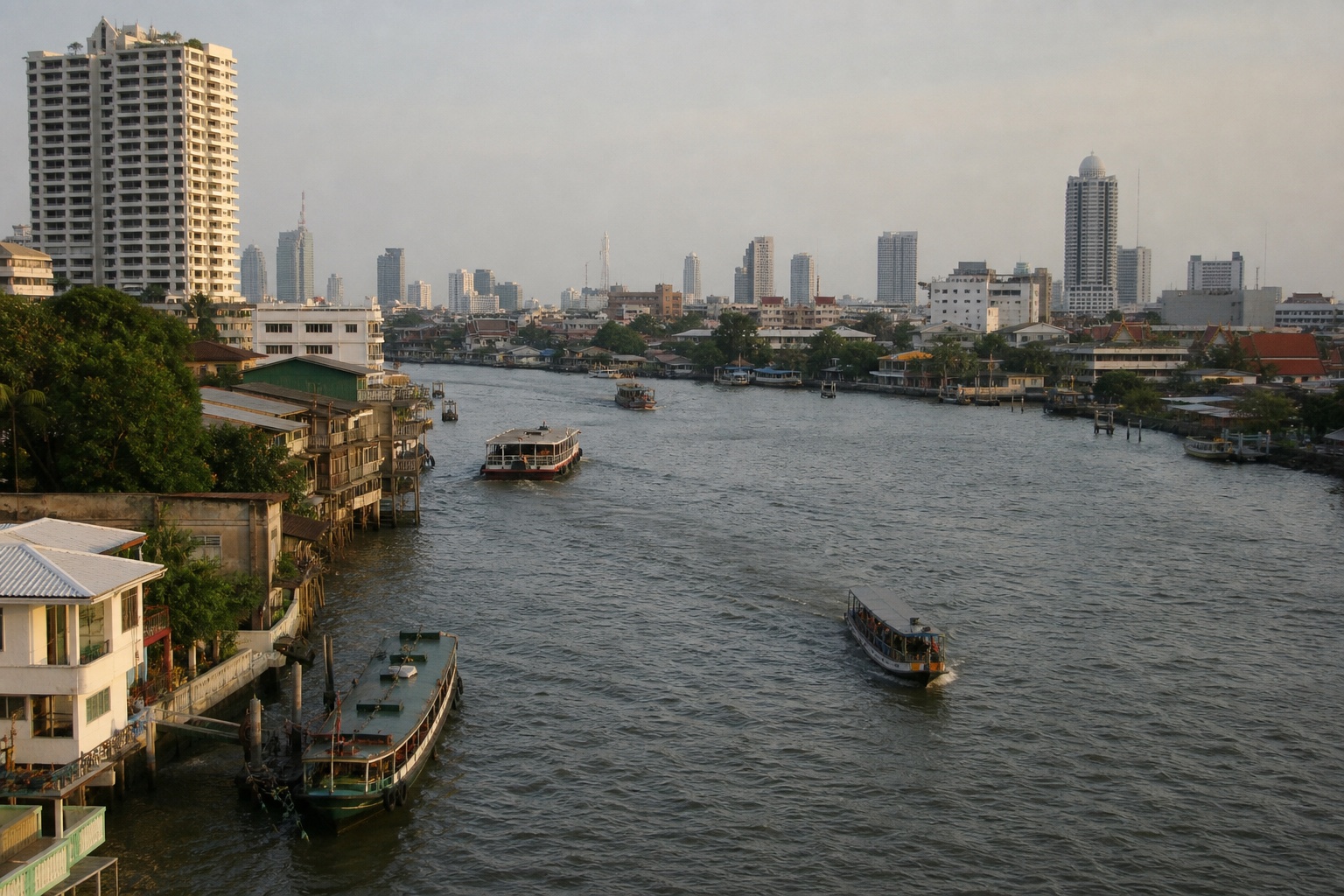 Bangkok skyline and river viewed from the city
